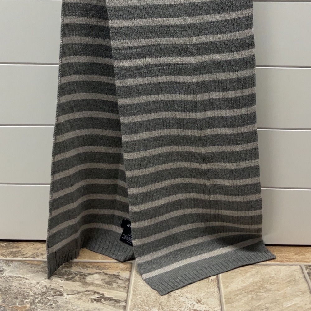 Nautica Coastal Supply Grey Striped Knit Scarf Wool Blend Mens One Size